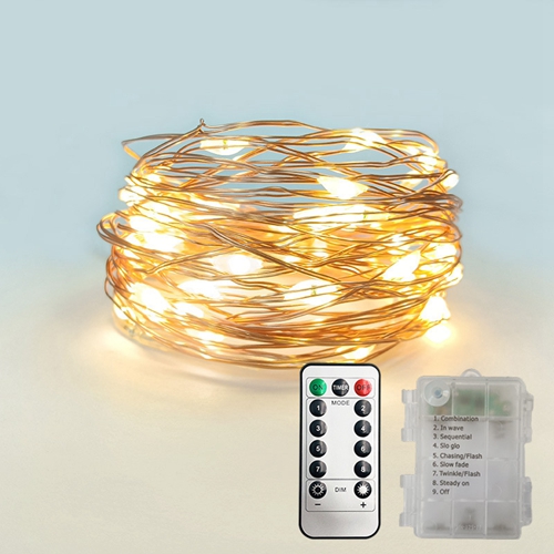 LED铜线防水灯串暖白5号电池盒款